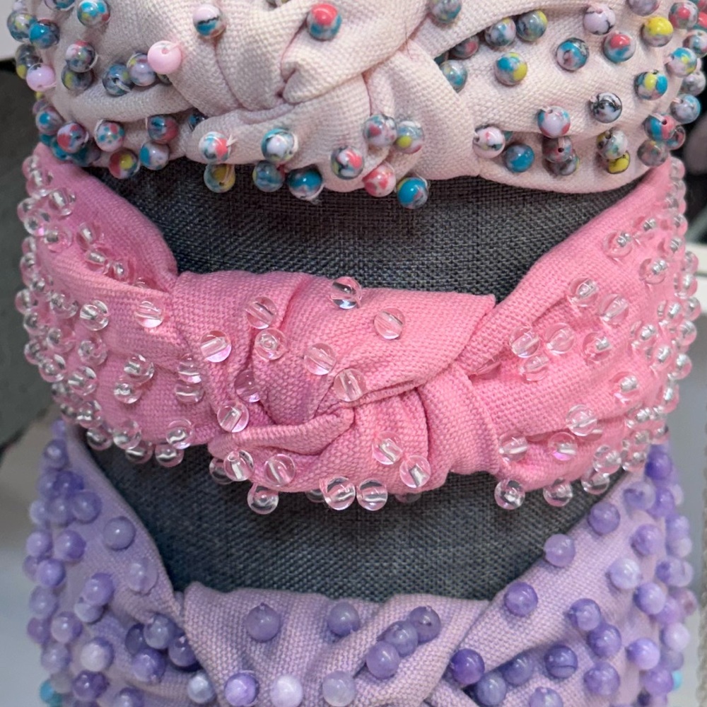 Lele Sadoughi Candy Pink Beaded Woven Headband